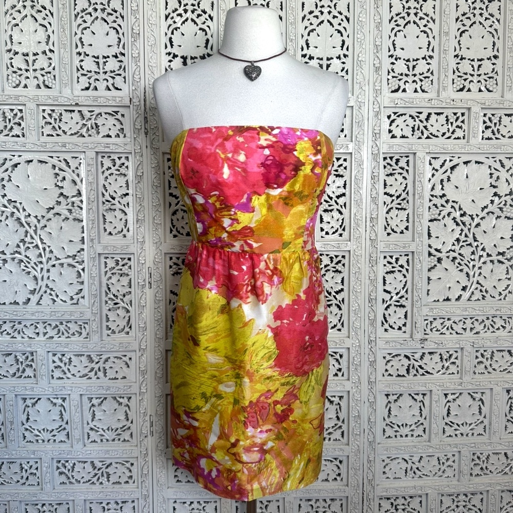 J Crew Bright Colorful Watercolor Tube‎ Strapless Dress Sz Medium